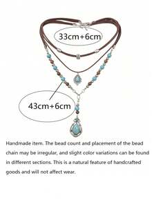 2pcs/Set Bohemian Turquoise Teardrop Layered Necklace Set, Vintage Stackable Necklace, Luxury Beaded Women's Jewelry, Suitable For Daily, Party, Vacation, Gift - Multicolor - View 7