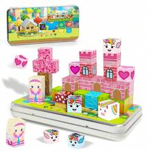 Sakura Castle Theme Magnetic Building Blocks 35pcs Set, With New Rectangular Iron Storage Box, Girls' Favorite DIY 3D Castle Stacking Toy, Floral Scene Assembly Set, Develop Spatial Thinking, Children's Birthday And Holiday Gift - Multicolor - View 11