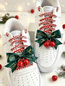4pcs/2pcs Exquisite Green Bow Shoe Accessories With Red Shoelaces, Christmas Decor For White Sneakers, Flat Shoes, Training Shoes, Perfect Gift For Girlfriend - Multicolor - View 10