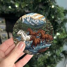 Galloping Horse Landscape Round Coaster Set, Vintage Oil Painting Style Heat-Resistant Coasters, Desktop Decor, Suitable For Home Kitchen Dining Table Party, Non-Slip Coasters Creative Gift, Desktop Artwork - PET Coaster LDX2858 - View 6