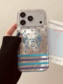 Ins風極簡紫色藍灰色翅膀英文手機殼，適用於 iPhone 15、16、17 Pro Max、13、14 Pro Max、14 Pro、18 Pro Max、18 Pro，全邊保護個性時尚手機保護殼 - 淡紫色 - 查看 3
