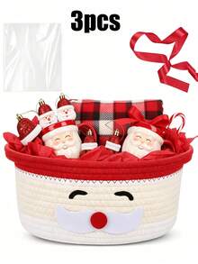 3pcs Christmas Cartoon Storage Baskets, Santa Claus & Snowman Storage Baskets With Gift Bags And Ribbons, Holiday Clutter & Gift Storage Baskets, Home Organization Storage Baskets, Christmas Party Decor, Cute Gift Packaging Storage Boxes - Multicolor - View 12