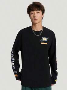 Adidas Originals RAC Men's Long Sleeve T-Shirt Fashionable Versatile Racing Style Comfortable Loose Knit Sports Pullover - Black - View 1