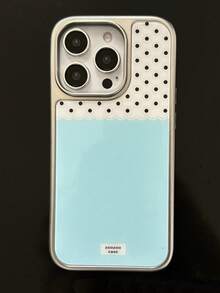 1PC New Light Blue & White Color Block Polka Dot Lace Edge Anti-Drop Phone Case, Daily Versatile Outdoor Scratch-Resistant Protective Cover, Birthday Holiday Gift, Unisex, Compatible With IPhone 11 12 13 14 15 16 17 18 Pro Max - Multicolor - View 12