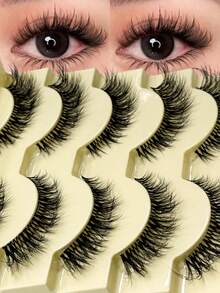 5 Pairs Cross Cirss Natural Look False Eyelashes Transparent Stem Catoon Lashes Fairy Style Design Perfect For Cosplay - Black - View 2