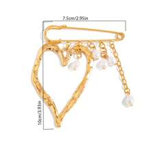 [2 Colors Available]Vintage Distressed Heart Faux Pearl Tassel Brooch Pin, Niche Design Suit Brooch, High-End Luxury Fashion Accessory - Gold - View 4