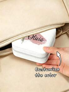1pc Customized Women's Jewelry Box, Personalized Name Printed, Fashionable Personalized Leather Jewelry Box, Exquisite Unforgettable Holiday Gift, Suitable For Mother's Day Gift For Mom, Best Friend And Anniversary, Christmas Gift - Multicolor - View 3