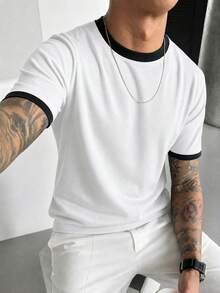 Men's Summer Versatile Contrast Color Fashion Minimalist Pony Print Short Sleeve T-Shirt - White - View 1