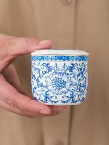WEN ZHE Mini Blue And White Ceramic Portable Travel Tea Cup 80ml Single Person Tea Set With Tea Strainer And Storage Bag - Butterfly - View 4