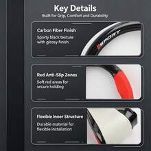 1pc Sporty Carbon Fiber Texture Car Steering Wheel Cover With Inner Ring, 14.5-15 Inch Universal Red & Black Leather Steering Wheel Protector, Breathable Anti-Slip Durable, All-Season Car Interior Accessory - Multicolor - View 8