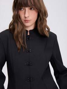 Women's Vintage New Chinese Style Old Money Fitted Silk Texture Jacket - Black - View 6