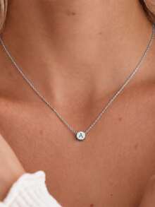 Customized Heart Letter Necklace, Personalized Multi-Letter Combination Stainless Steel Pendant, Can Combine Letters Freely, Suitable For Daily And Important Occasions, Necklace For Friends And Family, Creative Fashion Minimalist DIY Private Customized Holiday Celebration Birthday Gift - Silver - Round - View 13