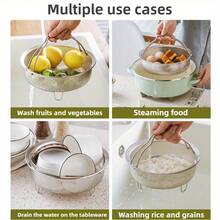 304 Stainless Steel Small Steamer Basket, Colander, Food Prep Wash Fruit Basket, Hot Pot Brush Basket, Rice Steamer Rack With Handle - Round Drain Basket - View 3