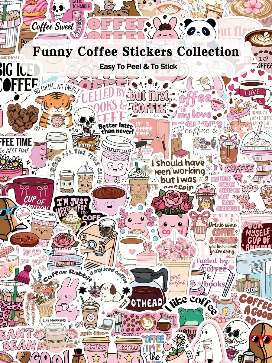 Koleksi Stiker Kopi Lucu 50/100pcs untuk Laptop, Koper, Skateboard, Gitar, Dekorasi Ruangan, Stiker Grafiti DIY - MultiWarna - View 1