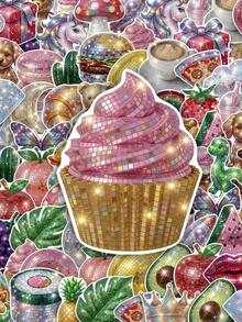 50/100pcs Y2K Disco Style Stickers, Including Fruits, Animals, Snacks And Icons, Shiny Tile Texture, Suitable For Scrapbooking - Multicolor - View 7