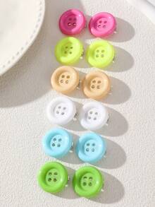 6pcs/12pcs Women's Candy Color Large Round Button Hair Clips, Y2K Cute Dopamine Bright Color Single Button Side Clips, Sweet Girl Bangs Hair Accessories, Suitable For Versatile Daily Broken Bangs Hairstyle - Multicolor - View 6