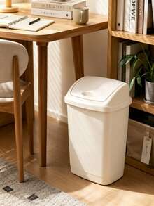 Household Swing-Top Trash Can, Lidded Odor-Proof Plastic Waste Bin, Multi-Size Storage Bucket For Living Room, Bedroom, Bathroom - Multicolor - View 3