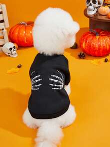 LUCKIE PAW 1pc Halloween Skeleton Hand Bone Pattern Pet Sweatshirt, Anti-Flea Physical Protection, Reduce Shedding, Warm & Breathable Dog Vest, Suitable For Large & Small Dogs And Cats, Indoor & Outdoor Use - Black - View 5