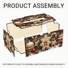 1pc Handmade Wooden Tissue Box Set - Reusable Round Decorative Storage Box With Gingerbread And Candy Cane Pattern, Christmas Holiday Home/Office Decor, DIY Craft Kit, Tissue And Small Trinket Gift Box - Multicolor - View 5