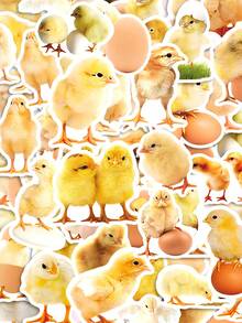 50Pcs Little Yellow Chick Stickers, Cute Photo Cartoon Style, Including Cute Little Yellow Chicks, Hatching Chicks, Eggs, Nests, Feathers, Grass, Flowers, Hearts, Stars, Bows Elements, For Journal Collage, Water Bottle, Luggage, Skateboard, Tablet, Notebook, Storage Box, DIY Craft Decor - Multicolor - View 1