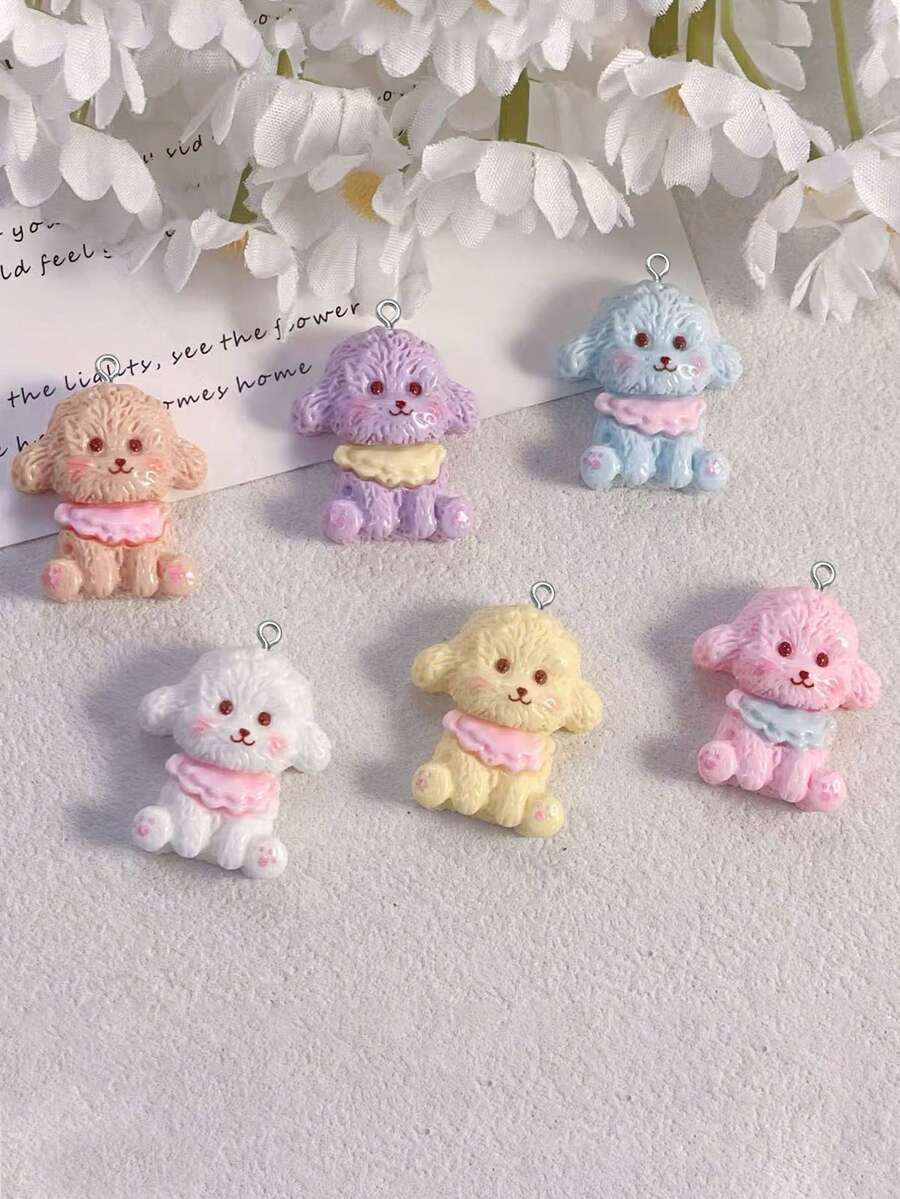 10/20 cái phụ kiện resin hình gấu Teddy và cún con hoạt hình dễ thương, charm mặt dây chuyền DIY làm móc khóa thủ công, charm treo túi trang trí - chó con - Xem 1