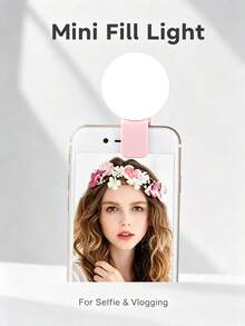 Pink Mini Portable Clip On Selfie Fill Light, 3 Level Lighting Modes, Rechargeable, Mobile Beauty Light, Live Streaming Fill Light, Low Light Photography Accessory, Pocket Phone Light,150mAh. - one-size - View 2
