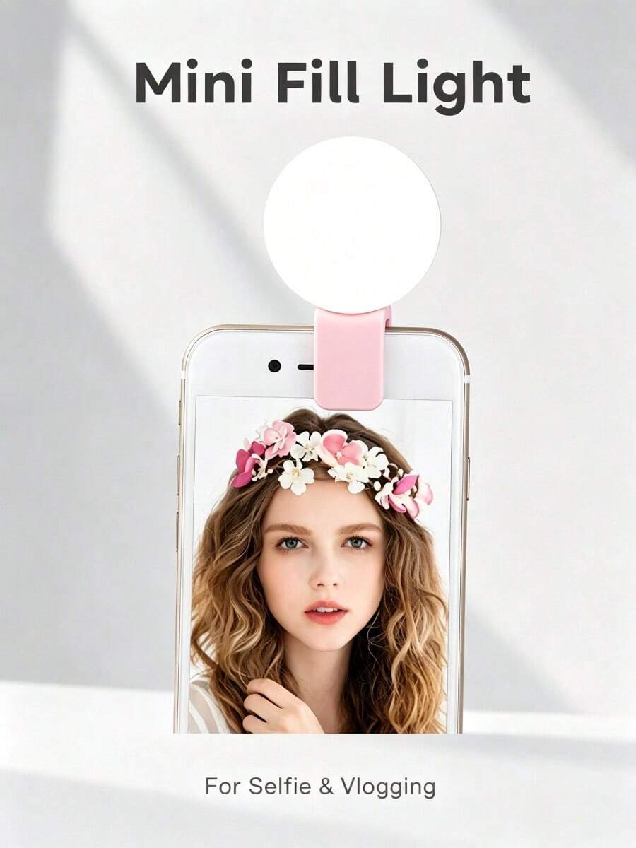 Pink Mini Portable Clip On Selfie Fill Light, 3 Level Lighting Modes, Rechargeable, Mobile Beauty Light, Live Streaming Fill Light, Low Light Photography Accessory, Pocket Phone Light,150mAh.