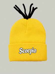 1Pc 12 Constellation Custom Knit Beanie, Unique Tentacle Design Cuffed Winter Hat, Fashion Hip‑Hop Warm Acrylic Cap For Men Gift - Yellow - View 18