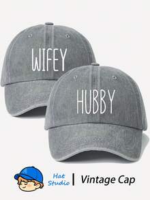 2件裝中性戶外休閒時尚 WIFEY+HOBBY 水洗印花可調節棒球帽，百搭卡車帽，適合女性、男性、假期，送給家人與朋友的完美禮物 - 彩色 - 查看 11