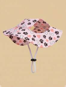 1pc Cute Nude Color Dog Paw & Bone Pattern Polyester "Happy Dog" Windproof Sun Hat, Ear-Exposed Design, Pet Cat & Dog Supplies, Anti-Shedding, Adjustable, Suitable For Small Dogs Year-Round Outdoor Wear - Multicolor - View 8