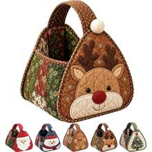 1 pieza Cesta Navideña de Tela Acolchada con Asa, Bolsa de Regalo y Almacenamiento con Aplique 3D, para Dulces, Regalos, Mesa, Hogar, Fiesta y Decoración de Navidad - Ciervo - Ver 1