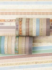 20 Rolls Vintage Washi Tape, Thin 7mm*3 Meters, Assorted Patterns, Paper Self-Adhesive Masking Tape, Gift Wrapping Stickers, Essential For Back To School - Coffee Brown - View 16