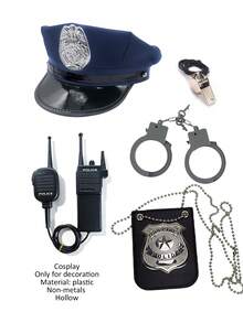 Multi-Piece Cosplay Hat, Cosplay Handcuffs, Cosplay Badge, Cosplay Walkie-Talkie, Whistle, Halloween Gift Hat, Suitable For Theme Parties, Party Costumes, Police Style, Accessory Set, Cosplay Party Supplies, Fun Accessories, Versatile, Role Play - Multicolor - View 10