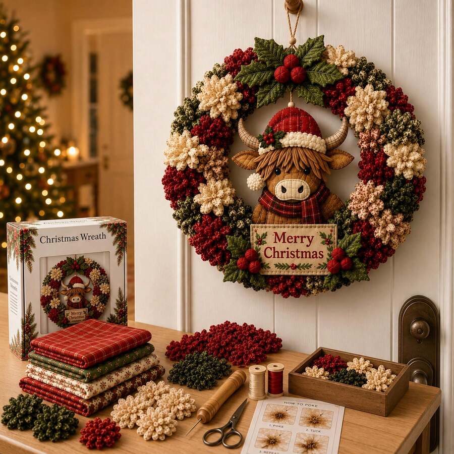 Christmas Wreath 3D Fabric Poke Art Kits For Adults | SHEIN USA