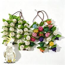 1pc Bird Toy Colorful Natural Wood Rattan Ball With Artificial Leaf Hanging String, Bird Supplies, Pet Supplies, Bird Cage Hanging Ornament, Accessory, Bird Training Toy, Suitable For Small And Medium Parrots Bird Cage Hanging Toy (Random Color) - A+B - View 3