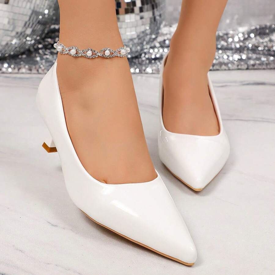 Women's Minimalist Pointed Toe Stiletto Heel Low Vamp Pumps, Elegant Versatile High Heel Shoes For Commuting, Party, Daily Wear And Dating - White - View 1
