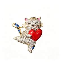 1pc Cute Cat Brooch, Exquisite Small Heart-Hugging Cat Pin, High-End Anti-Exposure Brooch, Mini Brooch Flower Decoration, Personalized Versatile Beautiful Brooch For Men And Women Couples - Multicolor - View 6