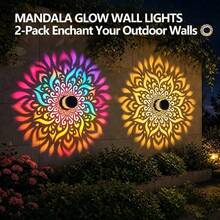 Solar Mandala Projection Wall Light, Outdoor Waterproof LED Solar Decorative Light, Automatic On/Off Night Light, Hollow Pattern Projecting Beautiful Floral Shadows, Suitable For Yard, Garden, Patio, Porch, Backyard, Holiday Party And Wedding Decoration Wall-Mounted Landscape Light - Multicolor - View 6
