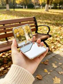 Electroplated Double-Sided Folding Portable Mini Mirror, High Definition Distortion-Free Pocket Mirror, Handbag Size Makeup Mirror, Suitable For On-The-Go Touch-Ups, Available In Two Colors, Exquisite Gift To Share With Friends - Multicolor - View 5