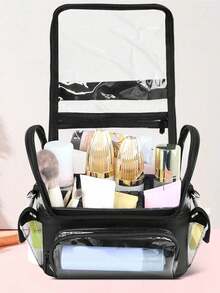 1pc Large Capacity Transparent Crossbody Makeup Bag Toiletries Storage Organizer - Black - View 2