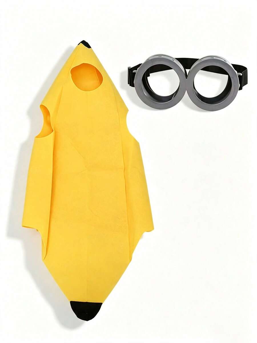 Banana Fruit Set With Vintage Round Frame Goggles, Adult Halloween Carnival Party Fun Creative Fruit Cosplay Costume Accessories - Multicolor - View 1