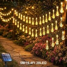 Atmospheric Warm Light Solar Water Drop String Lights, Available In 5M20LEDs, 7M50LEDs, 12M100LEDs, Crystal Clear Water Drop Design, Simple And Fresh, Warm Light Illumination, Each Water Drop Glows With Soft And Gentle Light, Visually Comfortable And . Solar Powered Design, Collects Sunlight And Stores Energy During The Day, Automatically Lights Up At Night, No Wiring Required, Zero Electricity Cost, Easy Installation - Solar Water Drop String Lights - View 13