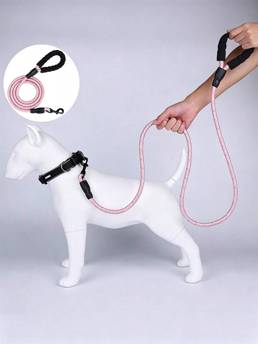 New Pink Round Rope Dog Leash, Reflective Nylon Material With Soft Foam Handle, Suitable For Daily Dog Walking - Baby Pink - View 1