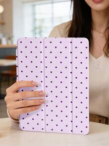 1件芋紫色波點平板保護殼，相容 iPad Mini6/Mini7/10.2/10.5/10.9 (Air4-Air8)/Pro 11/10th Gen/A16/Pro 11 2024，彩繪圖案平板套，全透明壓克力背殼，三折支架，自動休眠/喚醒，內建筆槽，不含筆，部分機型附相機框 - 彩色 - 查看 6