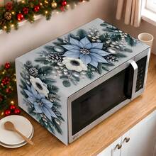 2DFLAT 1PC Gray Blue Silver Flower Christmas Microwave Dust Cover, Light Blue One-Piece Red Silver Lotus Pine Branch Pine Cone Kitchen Appliance Cover Cloth - Multicolor - View 8