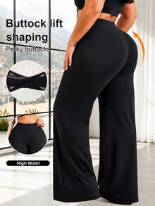 Women's Plus Size Wide Leg Pants, Versatile Wide Leg Pants, High Elastic Waist Fabric, Suitable For Sports, Casual, Party And Vacation Occasions - Black - View 3
