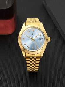 RICECGO Gold Quartz Wristwatch, Chain Band Design, Dial With Arabic Numerals And Date Display, Versatile Fashion Choice For Business And Casual Wear - Gold - View 14