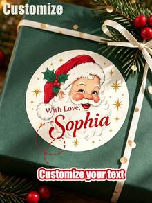 Custom Vintage Santa Claus Christmas Gift Stickers, Personalized Name Gift Labels, Holiday Envelope Seal Stickers, Christmas Packaging Decoration Labels, Party Favor Tags, Holiday Parcel Accessories, Gift Box Decoration, Holiday Celebration Supplies - Multicolor - View 2