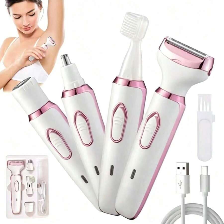 女士電動除毛器 4合1臉部除毛器 臉部刮鬍刀/眉毛修剪器 私密處除毛器/比基尼線修剪器 便攜式除毛刮鬍刀 精巧尺寸 500mAh電池 長效續航 旅行必備