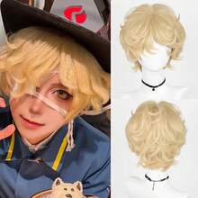 Synthetic Short Wavy Gold Men Wigs With Bangs Blonde Anime Game Cosplay Fluffy Heat Resistant Wig For Daily Party - Gold - View 1